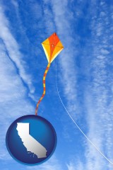 california map icon and flying a kite