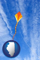 illinois map icon and flying a kite