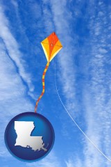 louisiana map icon and flying a kite