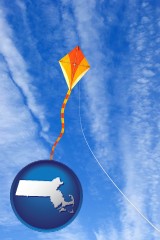 massachusetts map icon and flying a kite