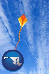 maryland map icon and flying a kite