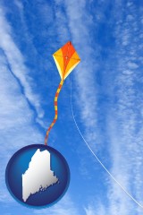 maine map icon and flying a kite