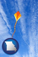 missouri map icon and flying a kite