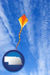 nebraska map icon and flying a kite
