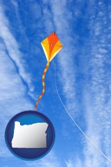 oregon map icon and flying a kite