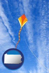 pennsylvania map icon and flying a kite