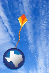 texas map icon and flying a kite
