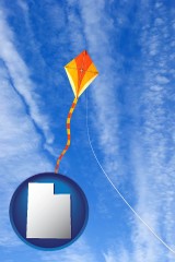 utah map icon and flying a kite