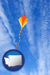 washington map icon and flying a kite