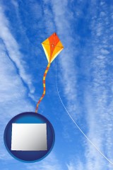 wyoming map icon and flying a kite
