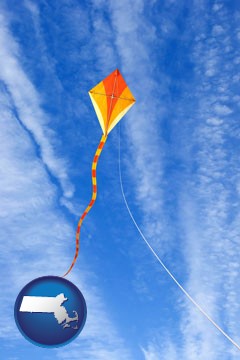 flying a kite - with Massachusetts icon