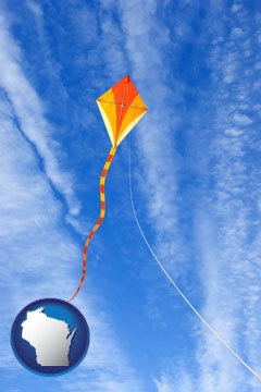 flying a kite - with Wisconsin icon